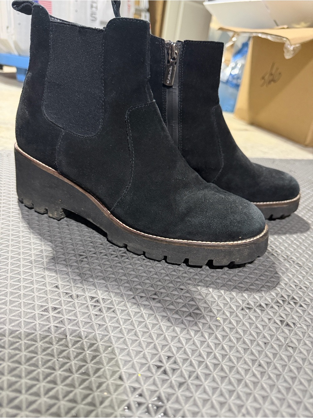 Blondo Black Suede Wedge Chelsea Booties